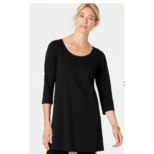 Pure Jill Black‎ Tunic Top Scoop Neck 3/4 Sleeve Pockets Casual Comfy